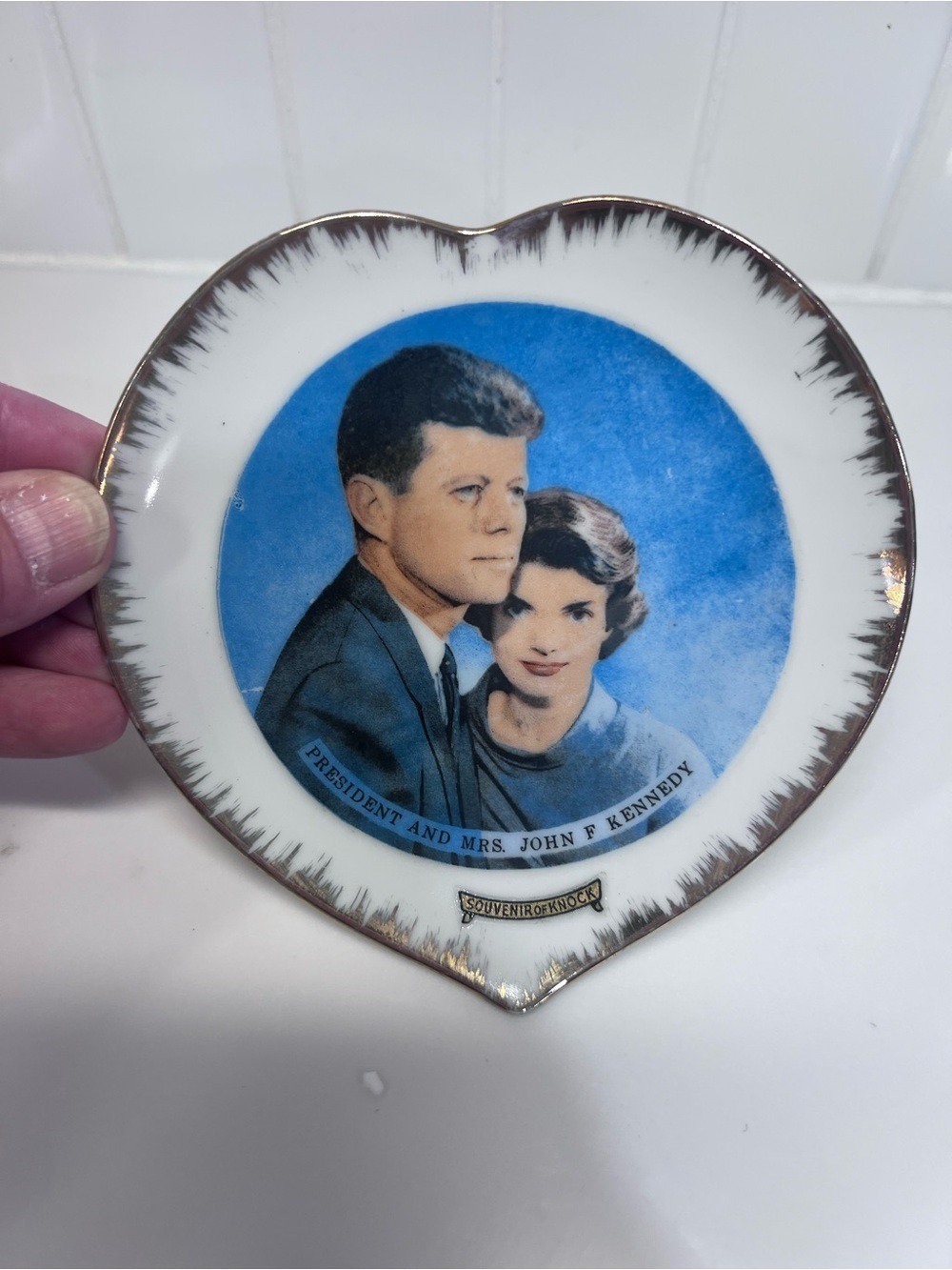 Vintage JFK John and Jackie Kennedy Portrait Collector Decorative Heart Plate